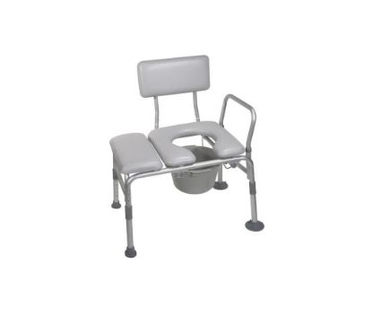 Drive Medical 12005KDC-1 Transfer Bench Commode Chair for Toilet with Padded Seat, Gray
