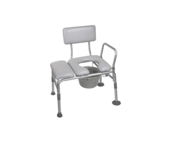 Drive Medical 12005KDC-1 Transfer Bench Commode Chair for Toilet with Padded Seat, Gray