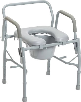 DELUXE STEEL DROP-ARM COMMODE WITH PADDED SEAT