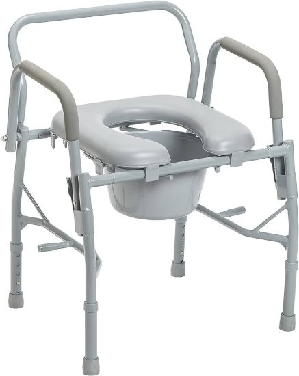 DELUXE STEEL DROP-ARM COMMODE WITH PADDED SEAT