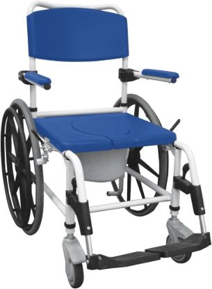 ALUMINUM REHAB SHOWER COMMODE CHAIR WITH 2 4" REAR WHEELS
