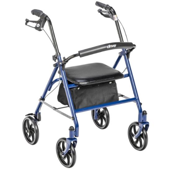 Drive Medical Durable 4-Wheel Rollator with Seat — Blue (10257BL-1)